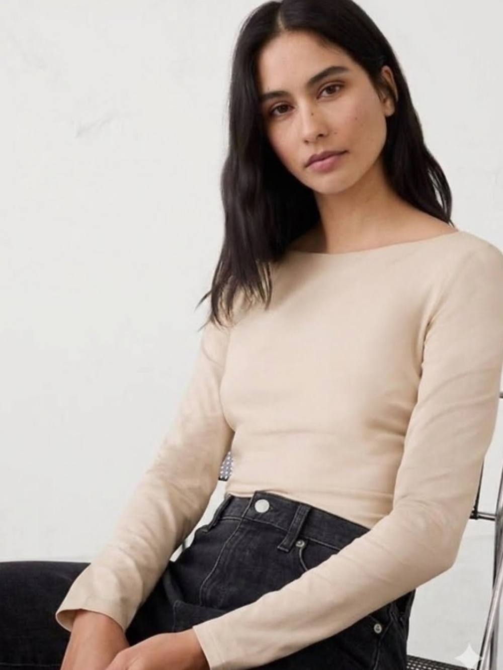 Banana Republic Beige Soft Stretch Tee Boatneck Long Sleeve Top